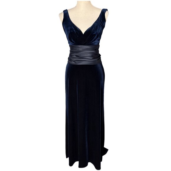 T Tadashi Shoji Velvet Gown maxi dress size 4 S small midnight navy blue holiday - Picture 1 of 12